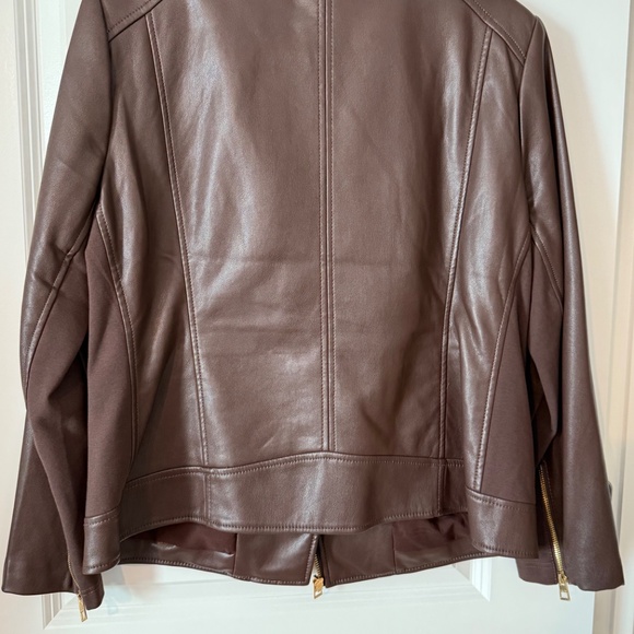 Chico's Chocolate Faux Leather Moto Jacket Chico's Size 2 or US Sz 2/14 - Picture 3 of 7